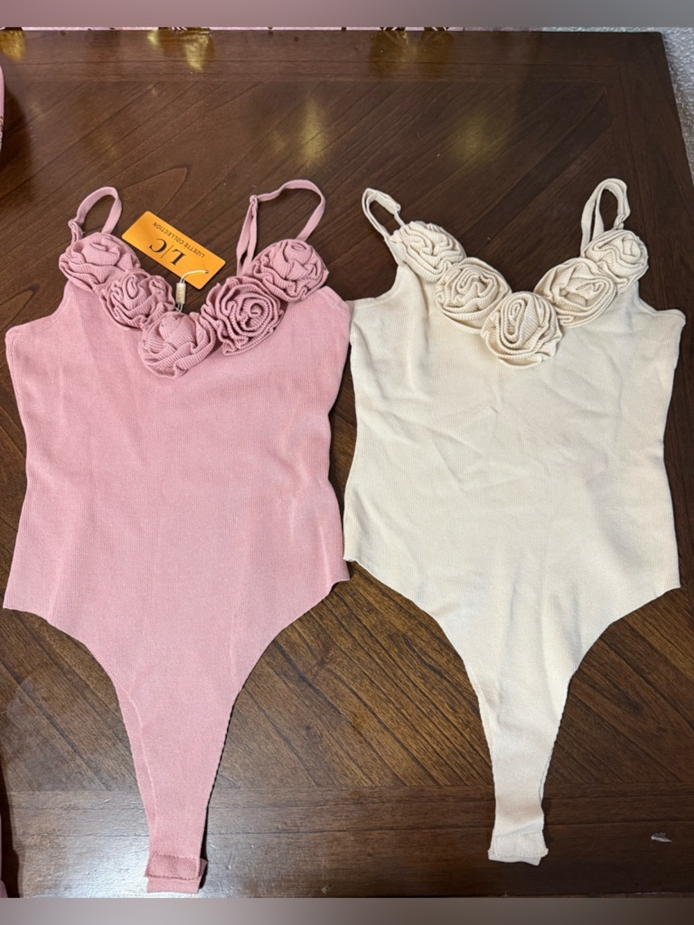 Lizette collection Pink and Cream Floral embelished Bodysuits size Large